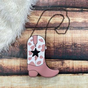 Cowboy Boot Purse Pink Cow Print